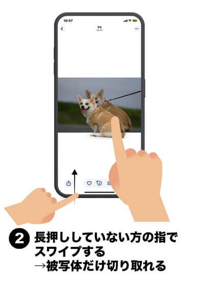 長押ししていない方の指で画面をスワイプする