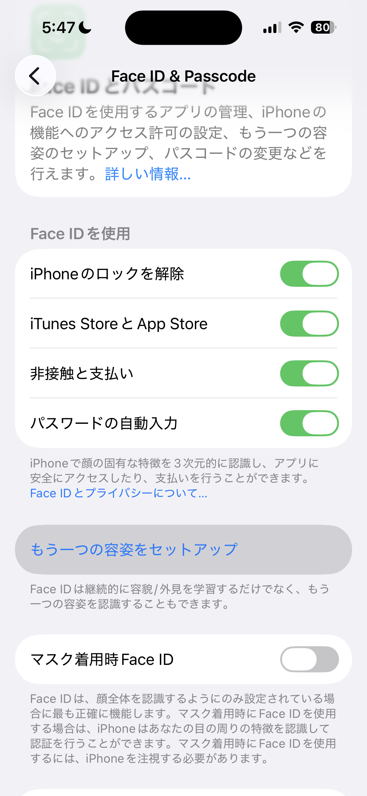 もう一つの容姿（代替の外観）設定画面