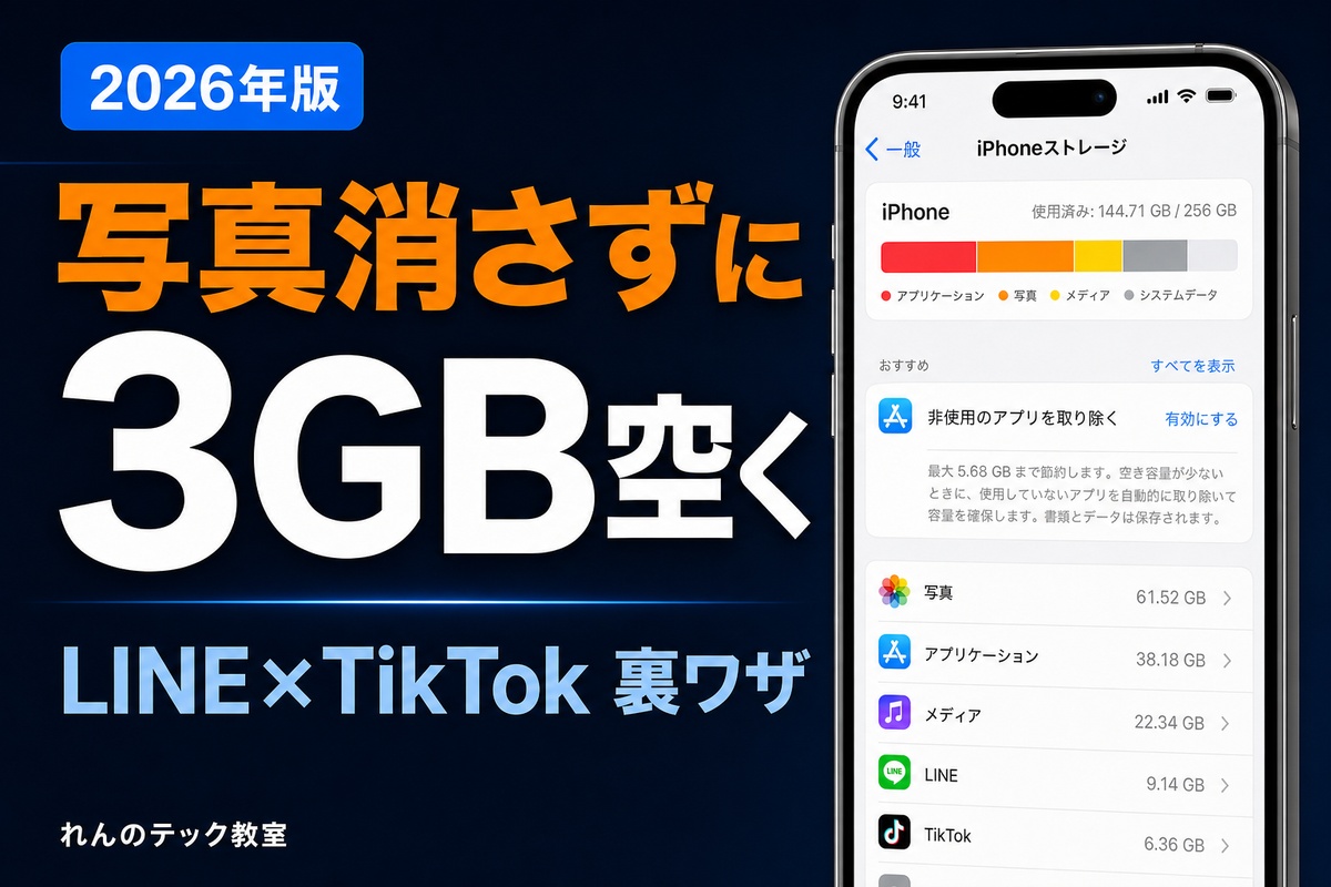 写真消さずiPhone容量を3GB空ける方法(LINE×TikTokキャッシュ削除)