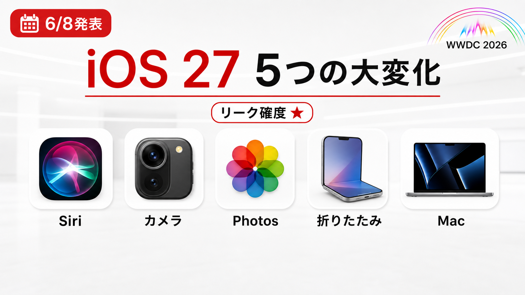 WWDC 2026 iOS 27 5つの大変化リーク全部まとめ