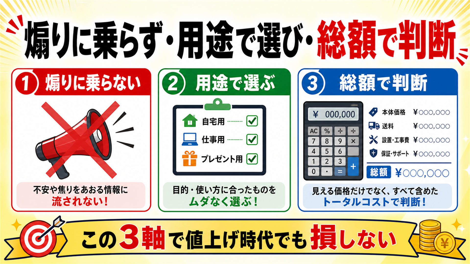 煽りに乗らず用途で選び総額で判断