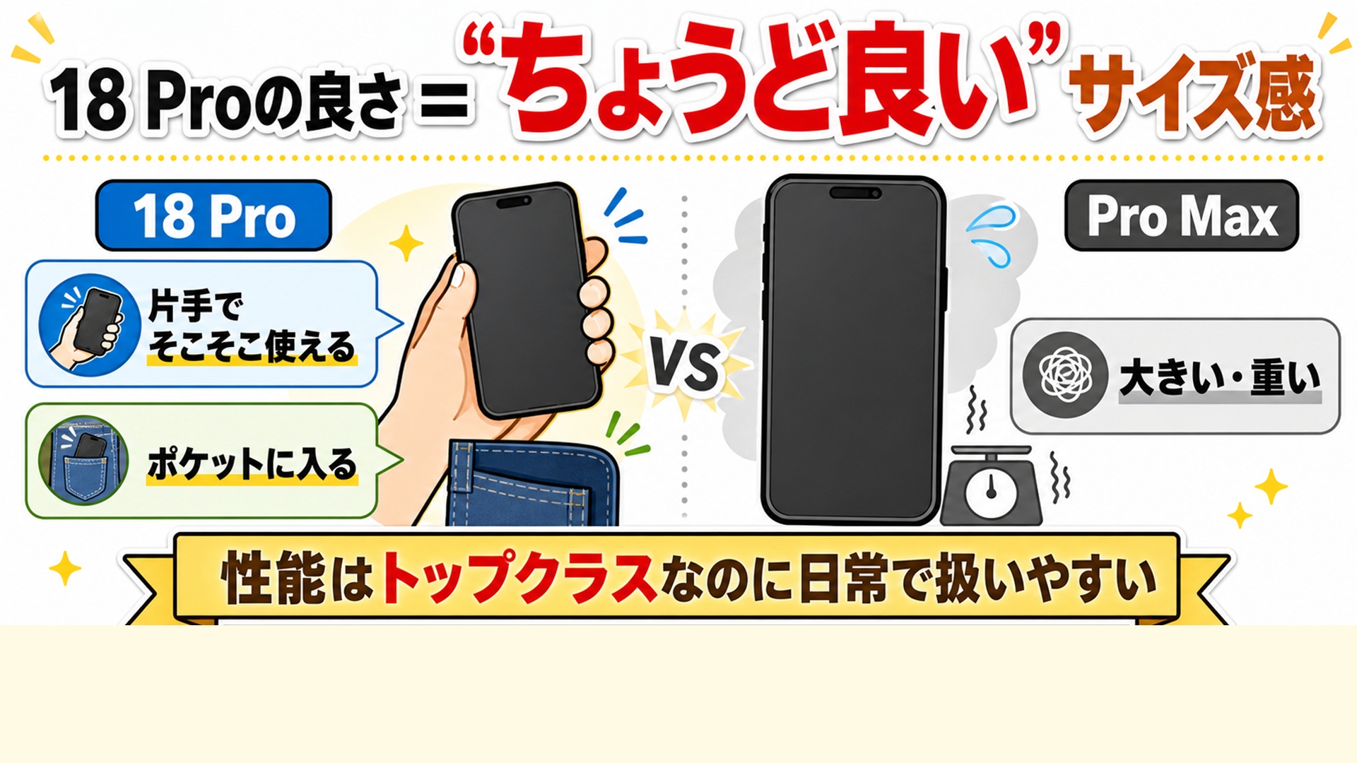 18 Proのちょうどいいサイズ感 Pro Maxほど大きくない片手で使える