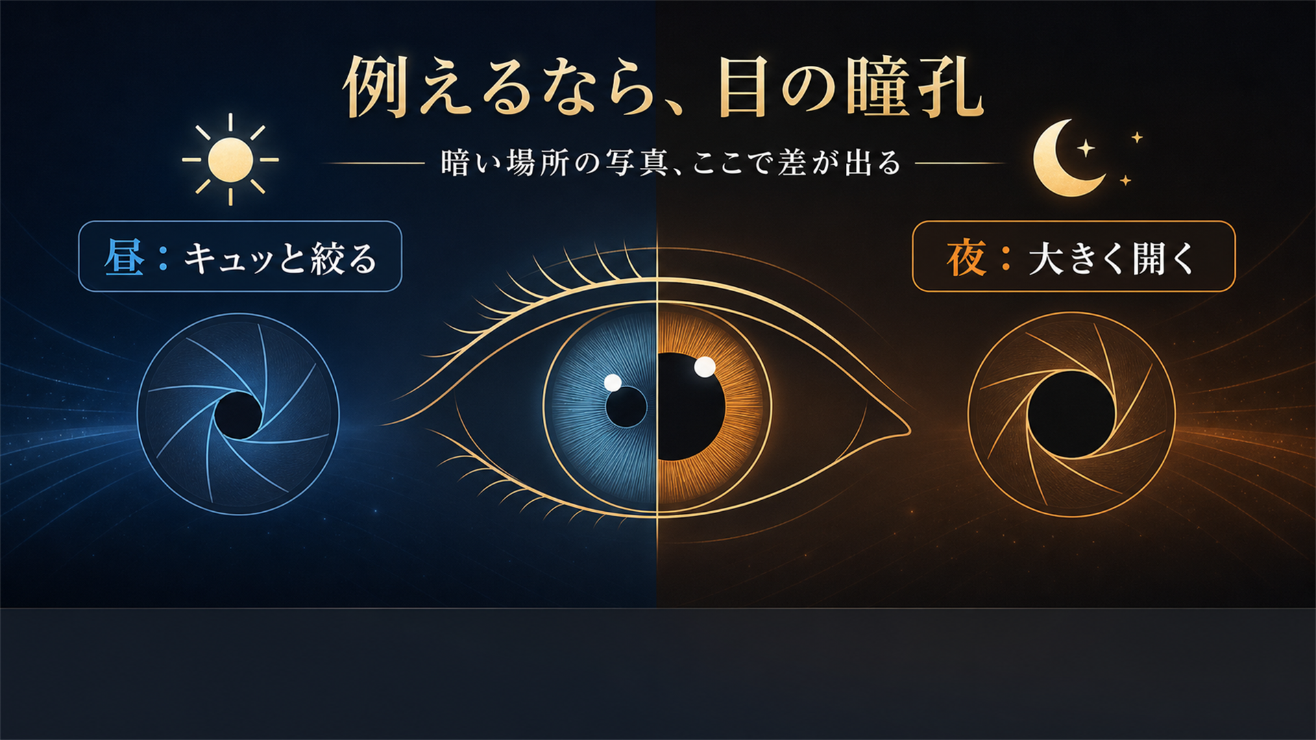 18の可変絞りは目の瞳孔と同じ 明るいと絞られ暗いと大きく開く