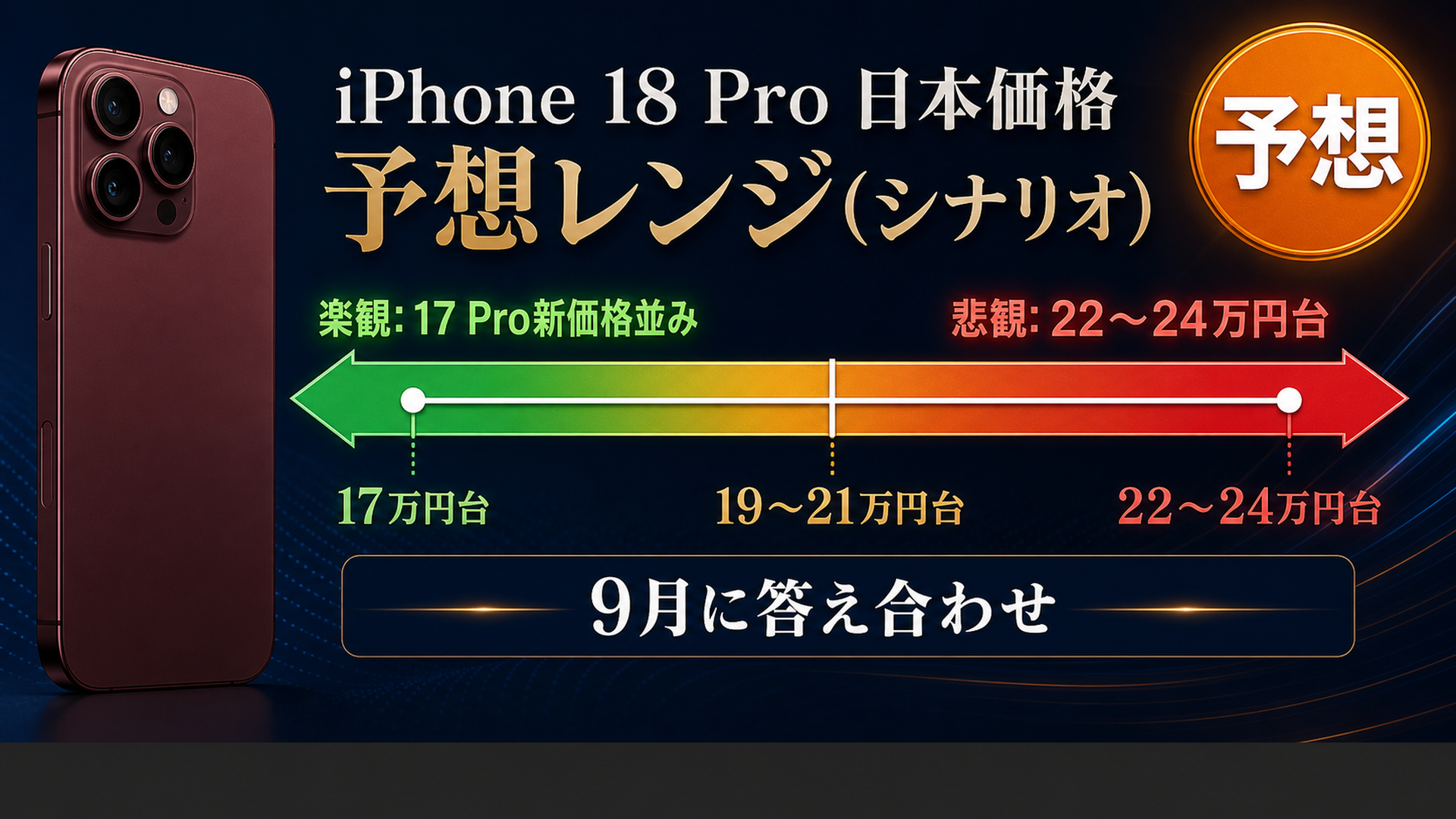 iPhone 18 Proの日本価格予想 楽観シナリオと悲観シナリオ22万から24万円台