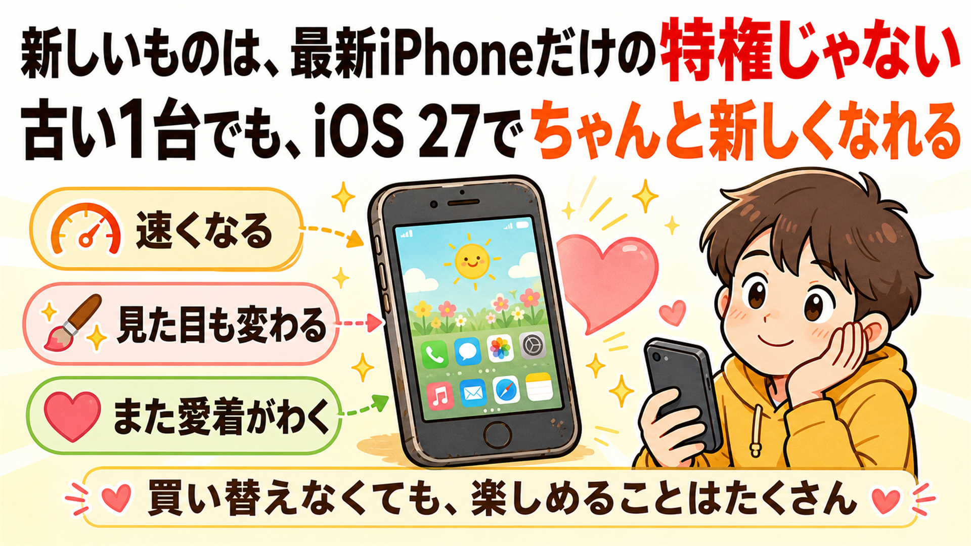 古いiPhoneでもiOS 27でちゃんと新しくなれる 買い替え不要