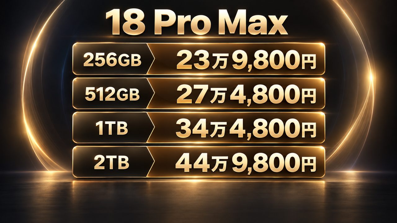 iPhone 18 Pro Maxの容量別の値段