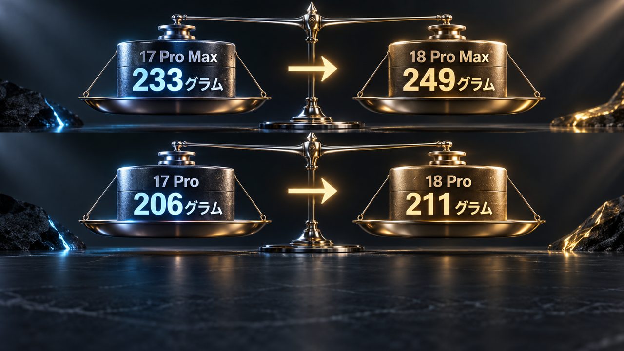 17 Proと18 Proの重さの比較