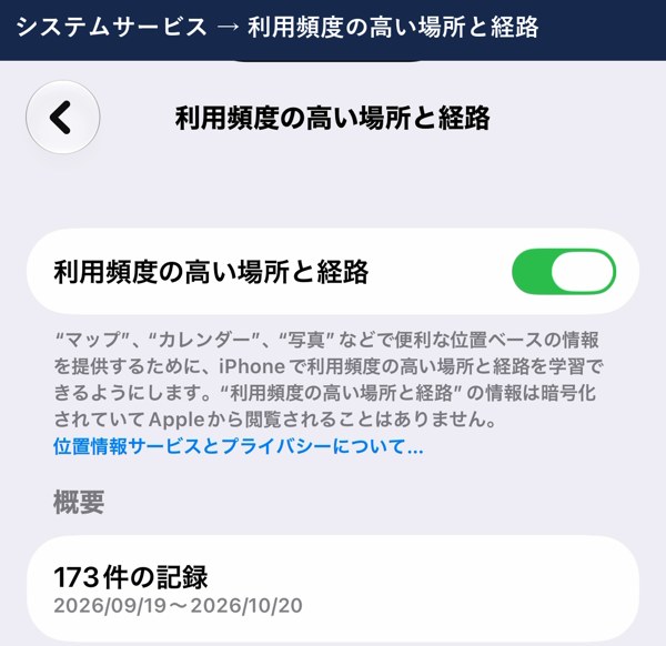 利用頻度の高い場所と経路の説明と記録の件数